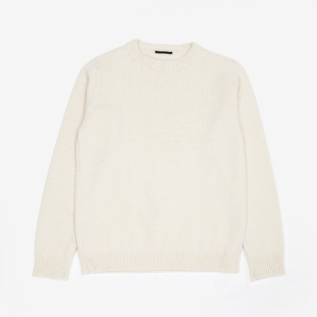 ＜satosenistandard＞佐藤繊維ウール100％ミドルゲージ プレーンセーター／ホワイト