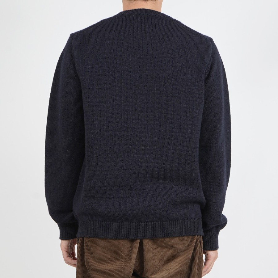 <satosenistandard>佐藤繊維ウール100%ミドルゲージ プレーンセーター/ダークブルー