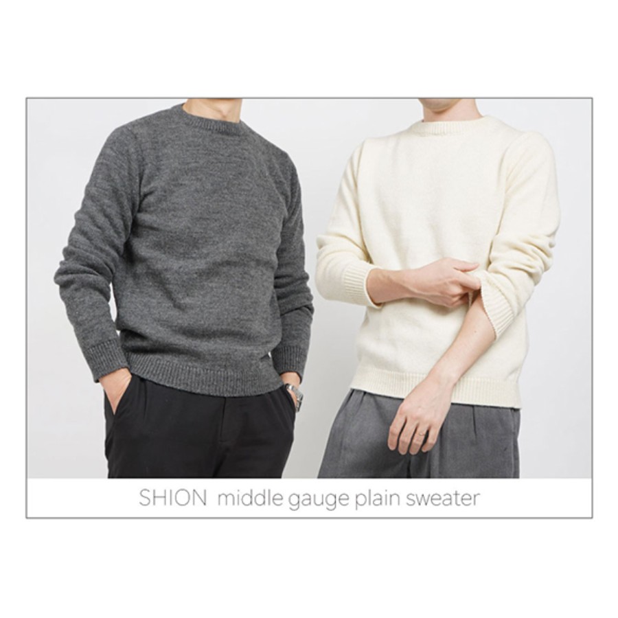 <satosenistandard>佐藤繊維ウール100%ミドルゲージ プレーンセーター/グレー