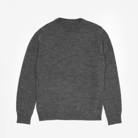＜satosenistandard＞佐藤繊維ウール100％ミドルゲージ プレーンセーター／グレー