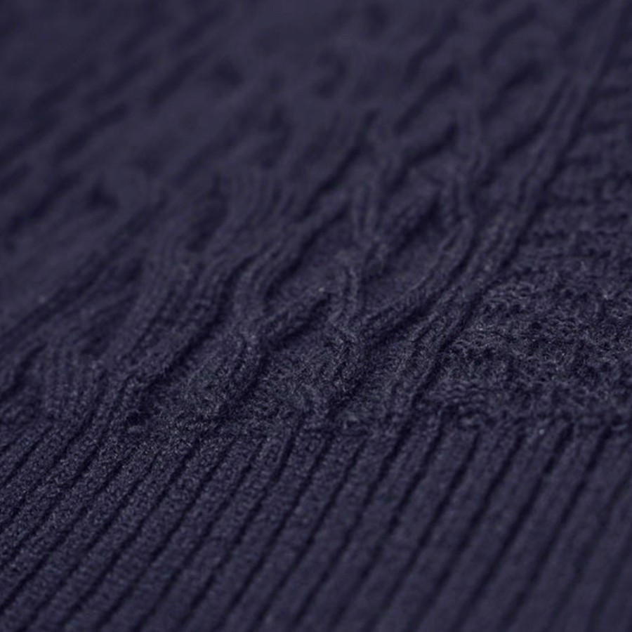 ＜satosenistandard＞佐藤繊維ウール100％ミドルゲージ ケーブルセーター／ダークブルー