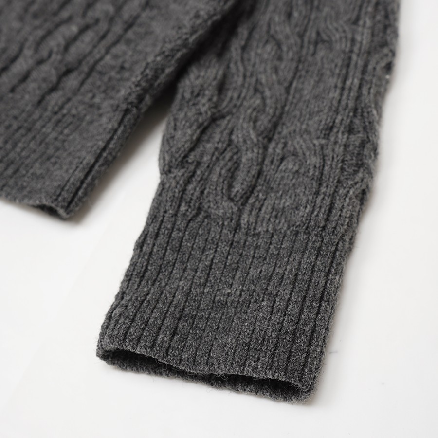 <satosenistandard>佐藤繊維ウール100%ミドルゲージ ケーブルセーター/グレー