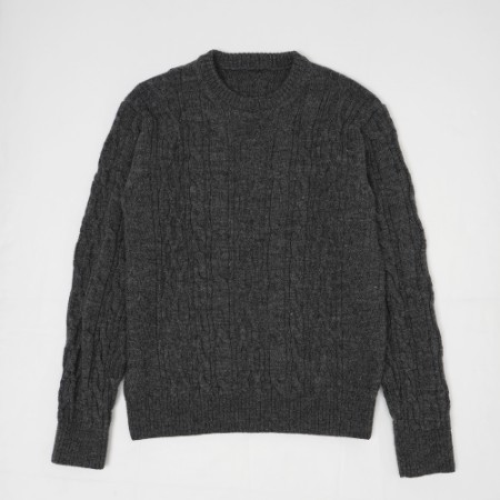 ＜satosenistandard＞佐藤繊維ウール100％ミドルゲージ ケーブルセーター／グレー