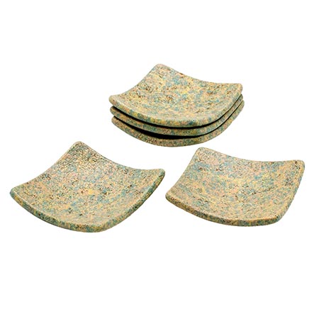 ＜庄司健＞色絵 角小皿 5枚セット (水色・3色叩き)