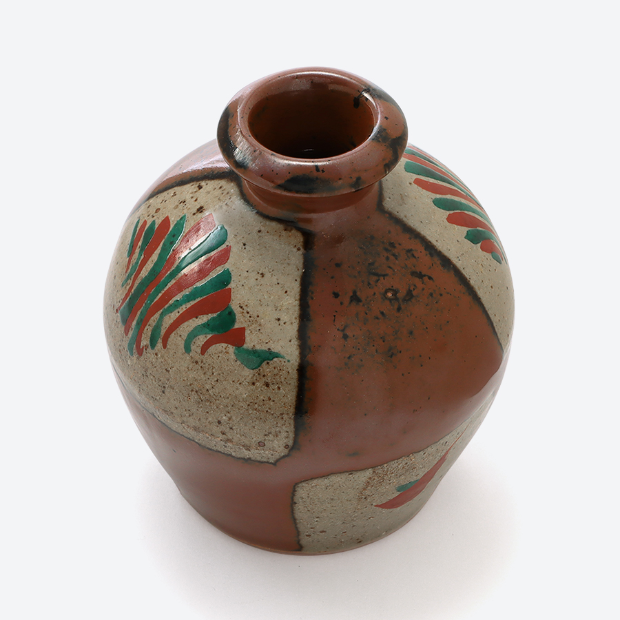 ＜濱田友緒＞濱田窯　柿釉市松赤絵花瓶