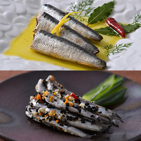 本家留蔵＞プレミアムオイルサーディン、ごま漬の詰合せ（220g×2、140g