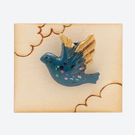＜月ノ聖＞「青い鳥」漆ピンブローチ