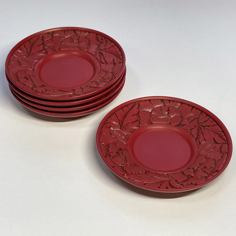 村上木彫堆朱 茶托5枚組