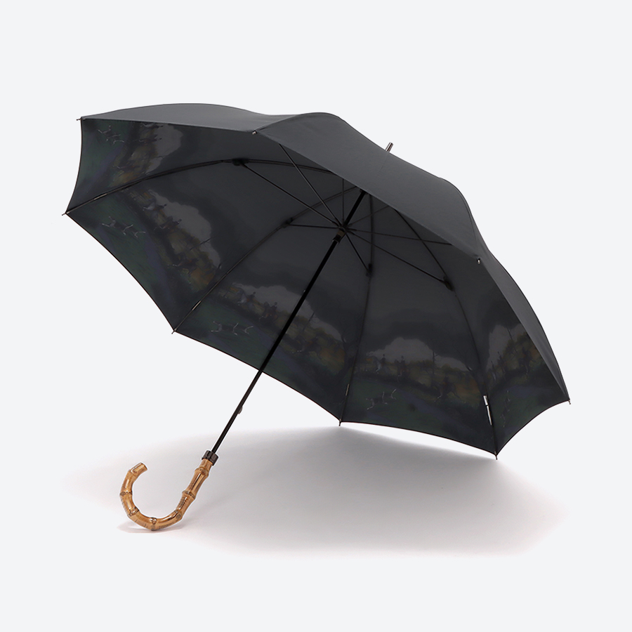 ＜ルミエール　オーロラ＞紳士雨傘 インサイト絵画プリント×ブラック（長傘）