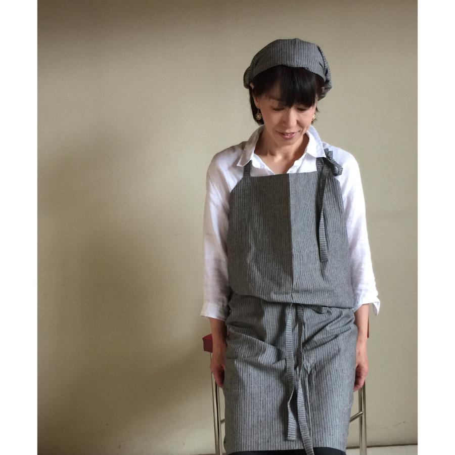 <亀田縞>男女兼用ロングエプロン