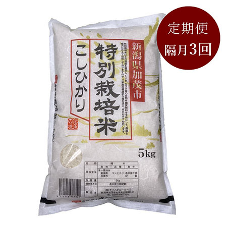 【定期便】加茂有機米生産組合の作った特別栽培米コシヒカリ 玄米 ５kg×隔月3回お届け