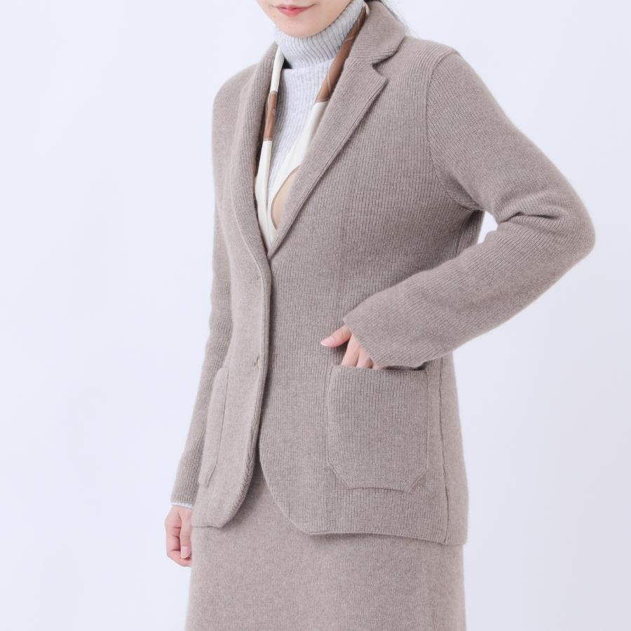 ＜ルーエンローズ＞カシミヤ　片畦テーラージャケット　ブラウン　Mサイズ