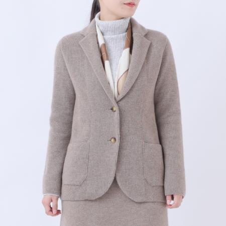 ＜ルーエンローズ＞カシミヤ　片畦テーラージャケット　ブラウン　Mサイズ