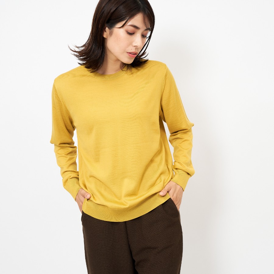 ＜no+af＞FF30 ベーシッククルーネックプルオーバー/イエロー/SIZE2