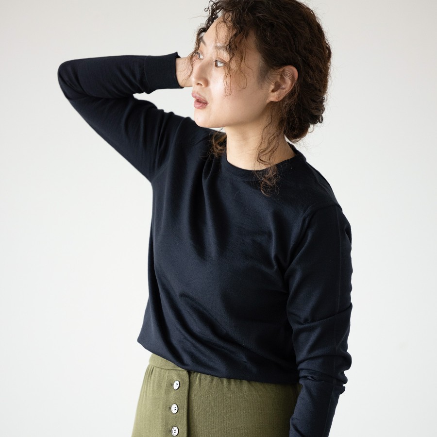 ＜no+af＞FF30 ベーシッククルーネックプルオーバー/ダークネイビー/SIZE2