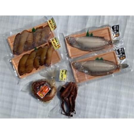 ＜魚富＞タコの味噌漬けと干しタコと柳カレイ・アンコウ一夜干しのセット