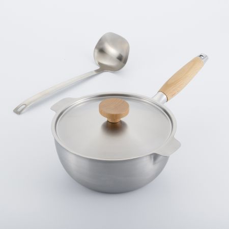 ＜aikata＞両口ステンレス雪平鍋18cm、蓋セット（ステンレスお玉付）