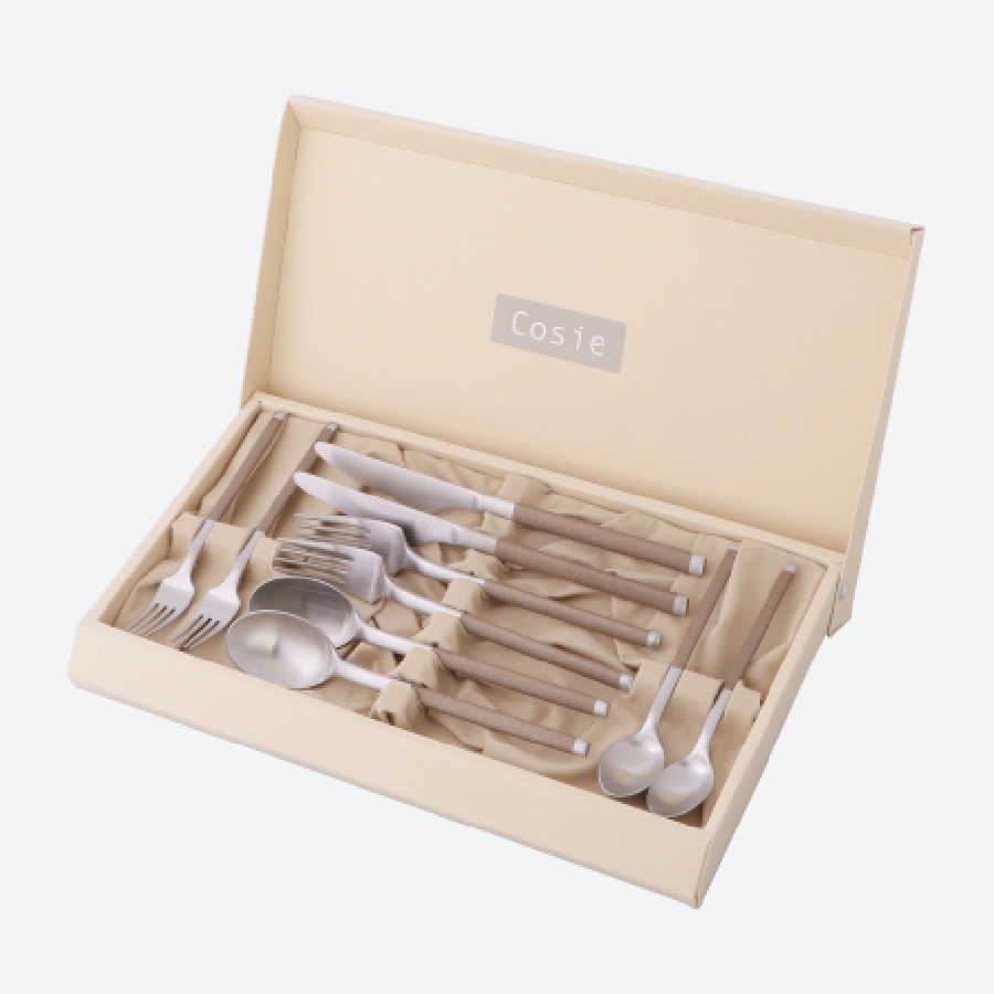 〈布着せカトラリー〉コージー　ペアセット　ブラウン