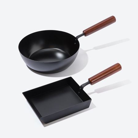 ＜鉄鍋シリーズ＞玉子焼き器　シリコン塗装・フライパン24cm深型　シリコン塗装　セット