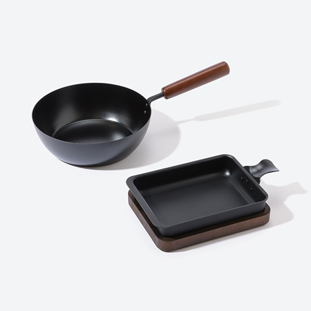 ＜鉄鍋シリーズ＞フライパン24cm深型　シリコン塗装・グリルプレート　シリコン塗装　セット