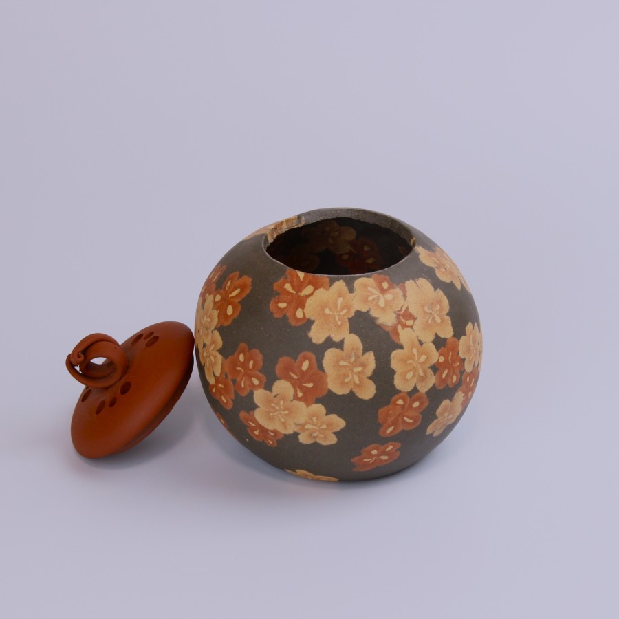 <伊藤赤水>五代赤水 無名異練上花紋香爐