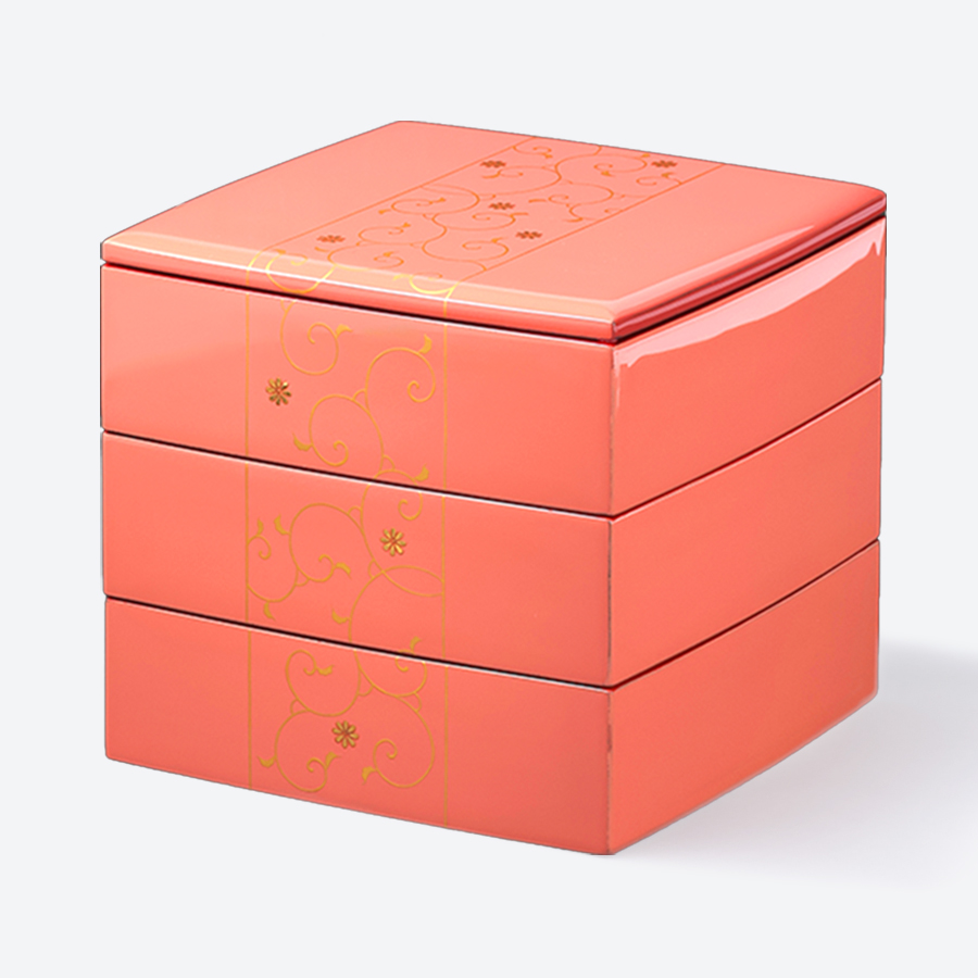 <采色塗なか門>桜重箱3段(桜金唐草蒔絵)