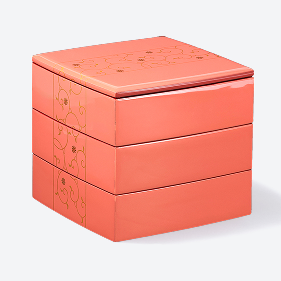 <采色塗なか門>桜重箱3段(桜金唐草蒔絵)