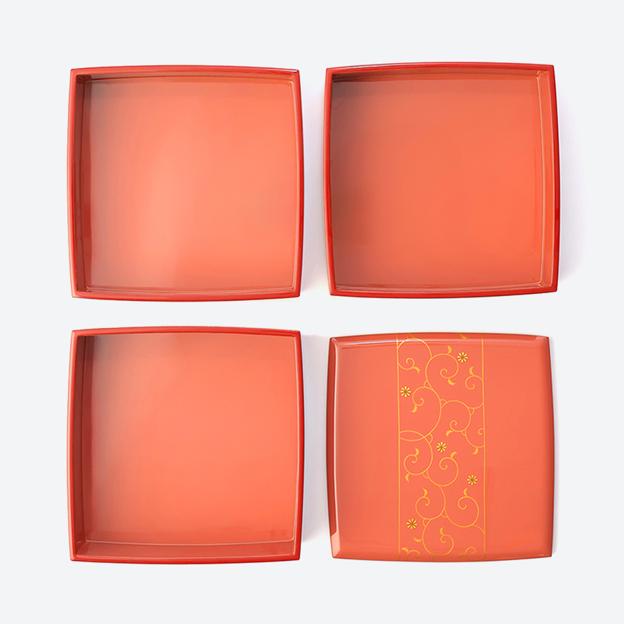 <采色塗なか門>桜重箱3段(桜金唐草蒔絵)