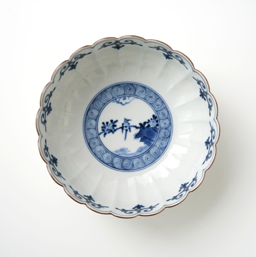 ＜山本 長左＞菊型中鉢　花鳥