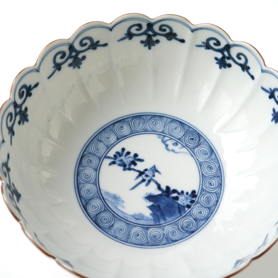 ＜山本 長左＞菊型中鉢　花鳥