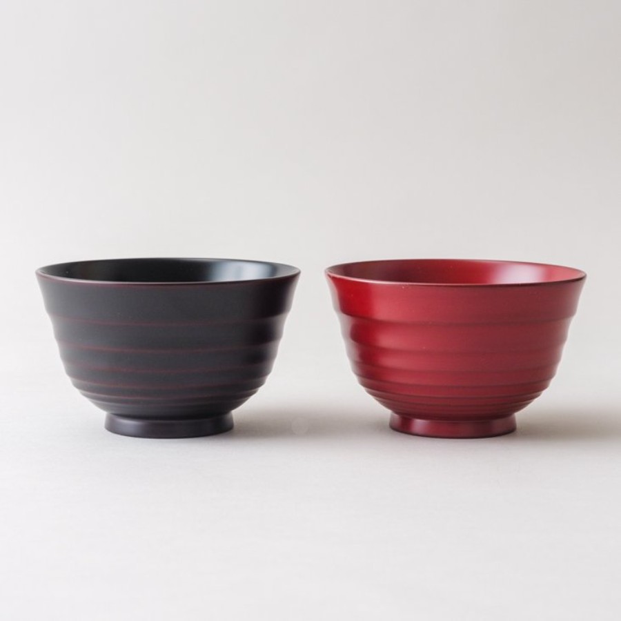＜ぬりもん＞夫婦汁椀　平筋　朱/溜