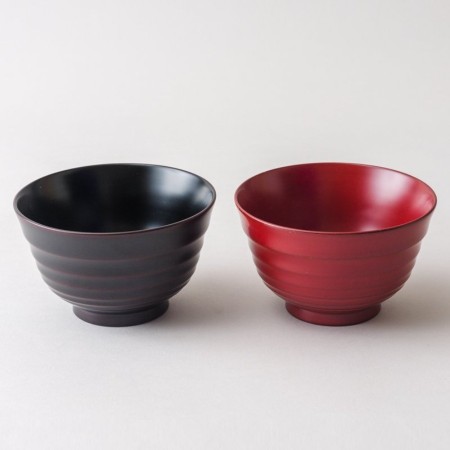 <ぬりもん>夫婦汁椀 平筋 朱/溜