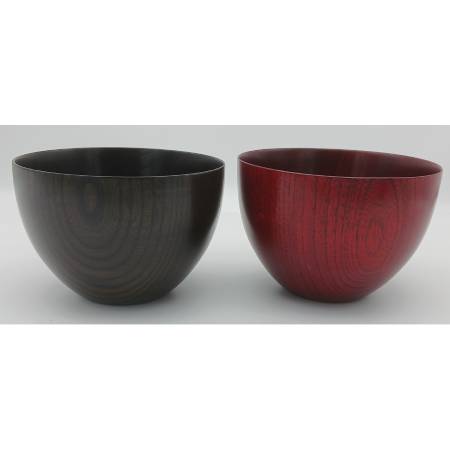 ＜漆芸 文平堂＞4.3寸スープ椀ペア　けやき 赤/黒すり