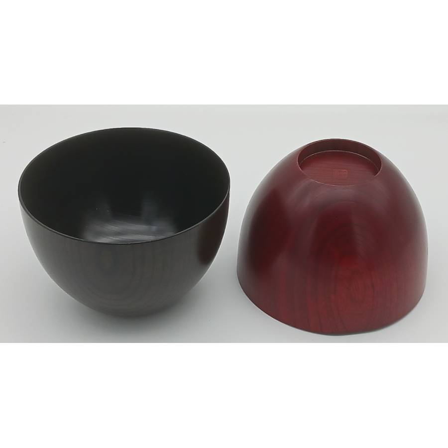 <漆芸 文平堂>4.3寸スープ椀ペア けやき 赤/黒すり