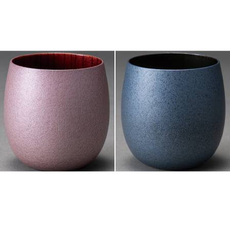 ＜浅田漆器工芸＞たまゆらカップ　ペア　シルキーピンクあかね・クールブラック黒摺