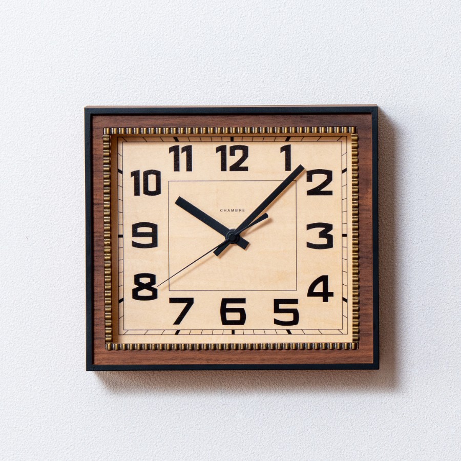 ＜Chambre＞BRASS RECTANGLE CLOCK -Solid- WALNUT