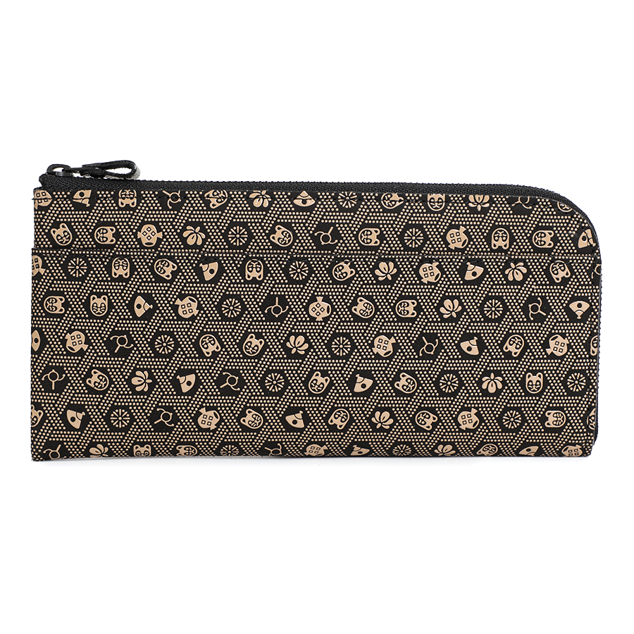 ＜印傳屋 上原勇七＞甲州印傳　印傳屋上原勇七　半周り束入れ　黒×白　福戌