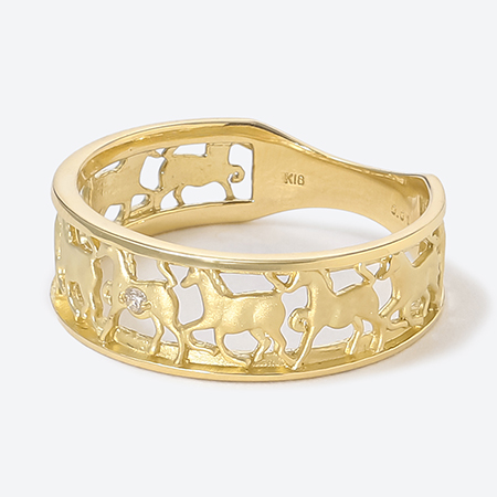 ＜GOKO＞22835 K18イエローゴールド ダイヤモンド 馬9頭 リング D0.01ct