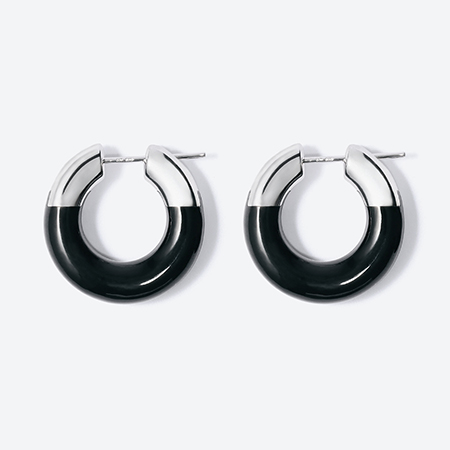 ＜詫間宝石彫刻＞stone hoop pierce Circle オニキス