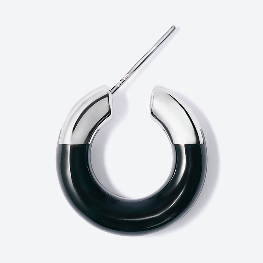 ＜詫間宝石彫刻＞stone hoop pierce Circle オニキス