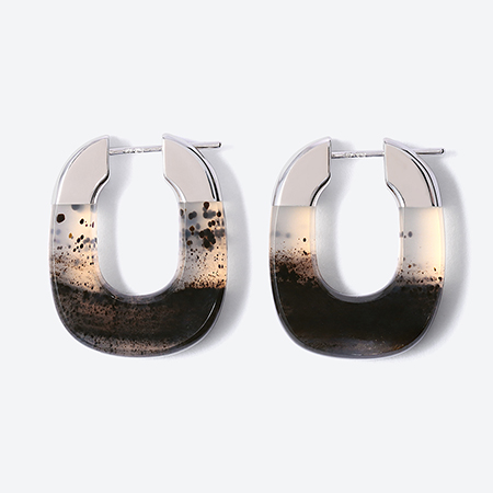 ＜詫間宝石彫刻＞stone hoop pierce Oval モンタナアゲート