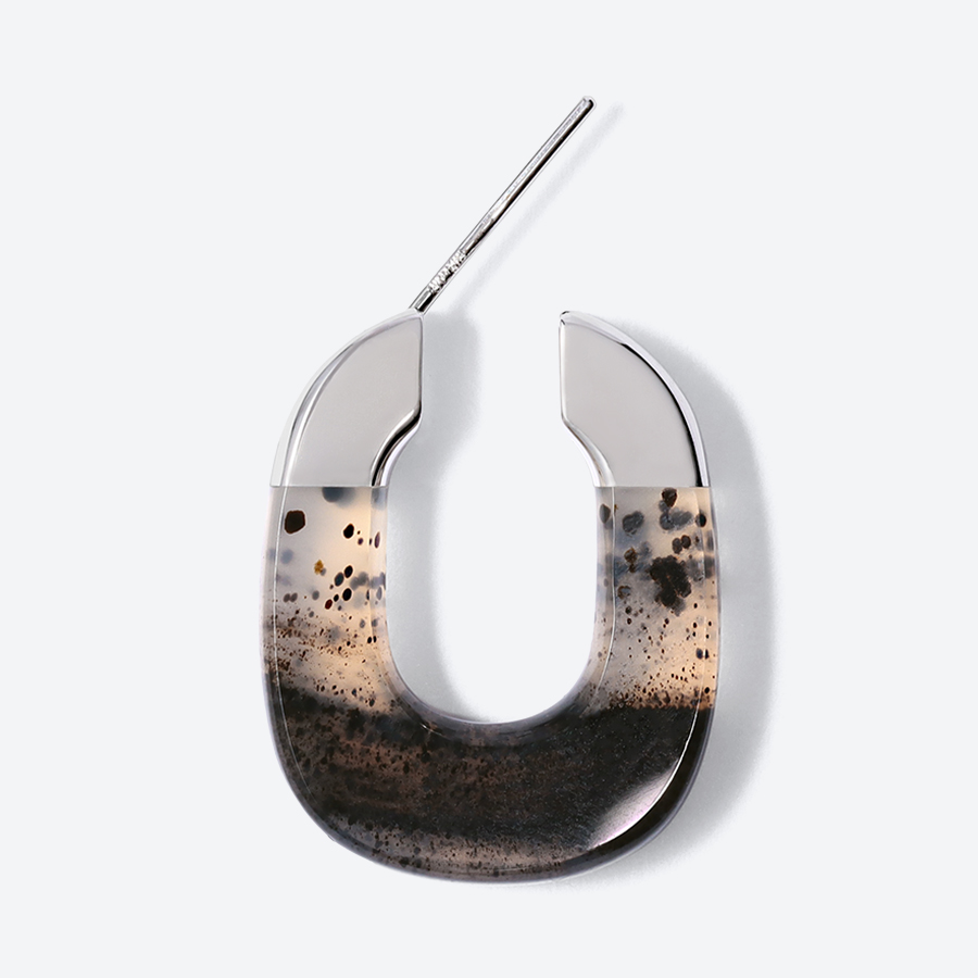 ＜詫間宝石彫刻＞stone hoop pierce Oval モンタナアゲート