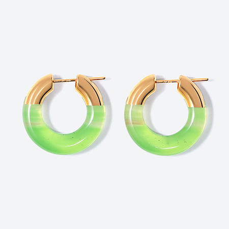 ＜詫間宝石彫刻＞stone hoop pierce Circle ウグイス瑪瑙