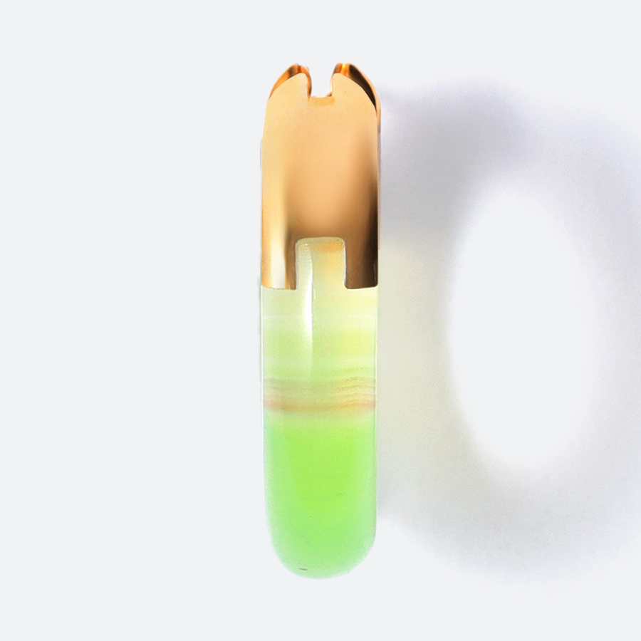 ＜詫間宝石彫刻＞stone hoop pierce Circle ウグイス瑪瑙