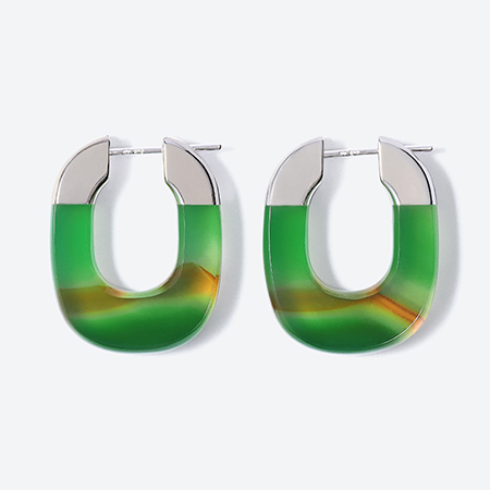 ＜詫間宝石彫刻＞stone hoop pierce Oval 瑪瑙緑