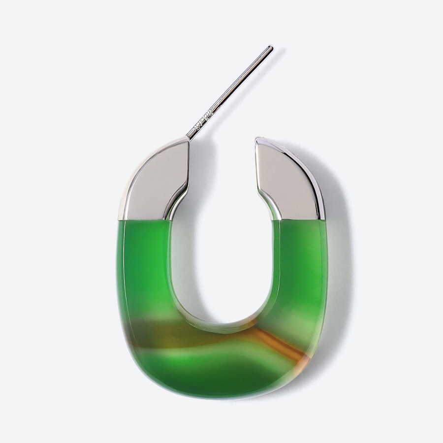 ＜詫間宝石彫刻＞stone hoop pierce Oval 瑪瑙緑