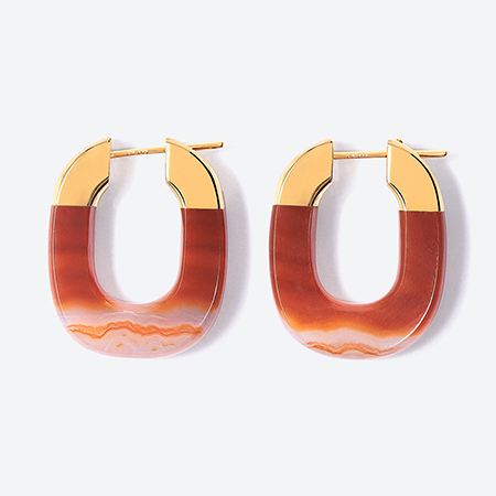 ＜詫間宝石彫刻＞stone hoop pierce Oval 瑪瑙朱