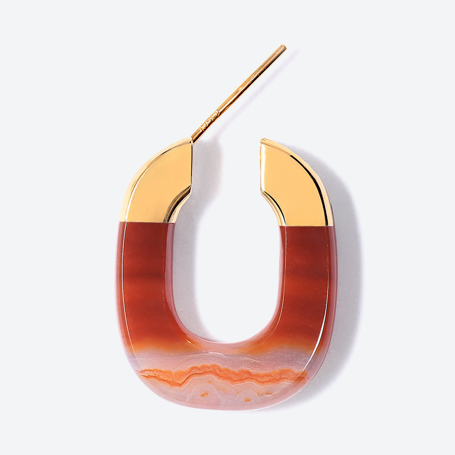 ＜詫間宝石彫刻＞stone hoop pierce Oval 瑪瑙朱