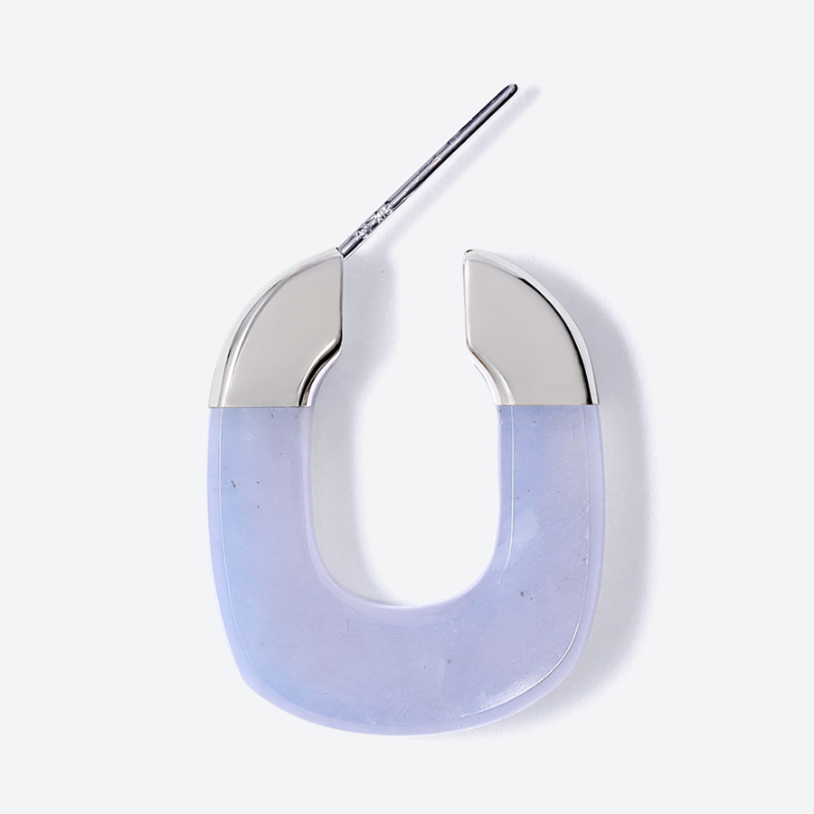 ＜詫間宝石彫刻＞stone hoop pierce Oval ブルーカルセドニー
