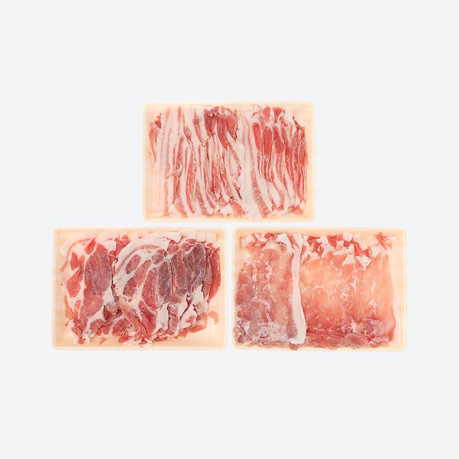＜南アルプス放牧豚＞鍋用うす切り肉セット(ロース肉、肩ロース肉、バラ肉各250g）